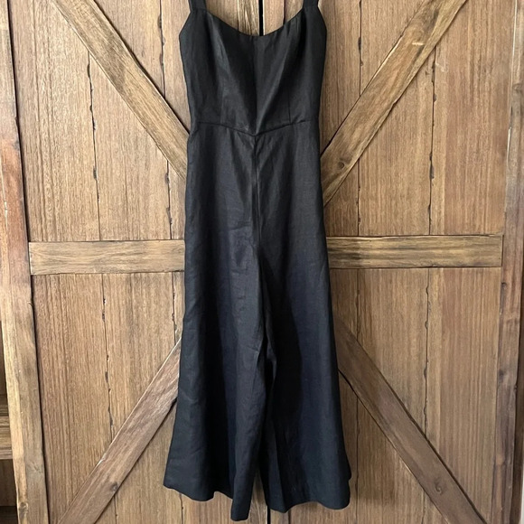 Reformation Autumn Linen Black Adjustable Strap Jumpsuit Size 6 EUC - Picture 3 of 9